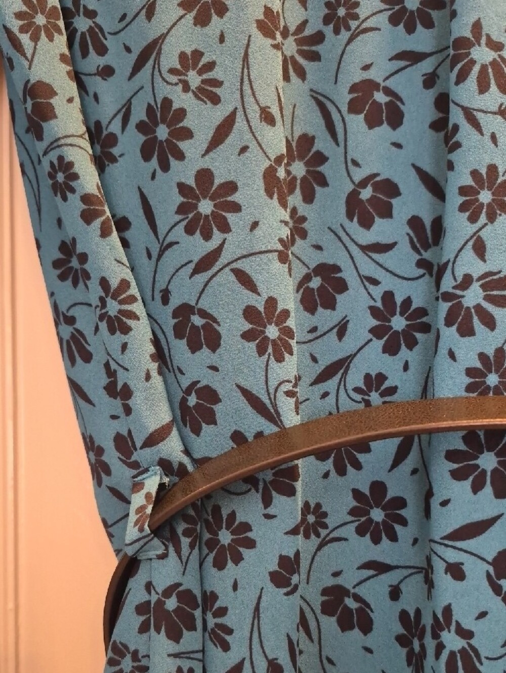 Ann Taylor Teal Blue Long Sleeve Floral Shirt Dress - Picture 3 of 3